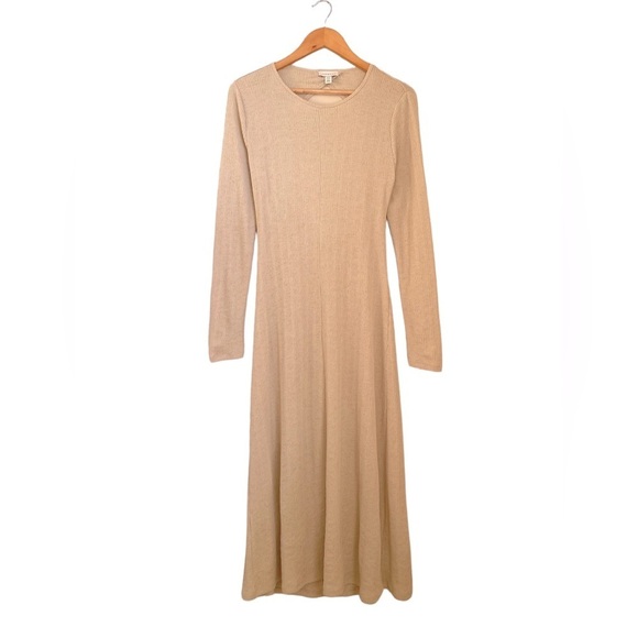 Topshop Women’s 10 Beige Knit Open Back Midi Dress Long Sleeve Bodycon Stretch - Picture 5 of 10